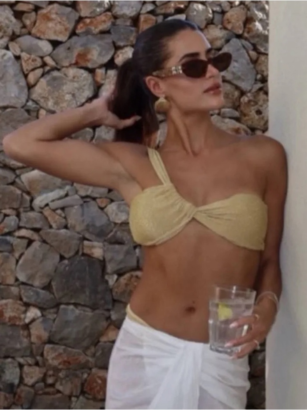 NWT Cult Gaia Charmaine One Shoulder Bikini XS Top Bottom Set Gold - Picture 4 of 14